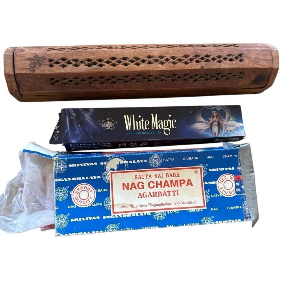 Wooden Box Incense Burner With Storage